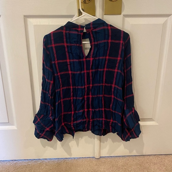🤩Harper Francesca's Blue Plaid Bell Sleeve Top - Picture 3 of 5